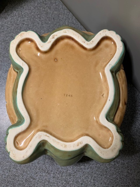Turtle Figurine with Lid – Green & Brown Glazed Ceramic Trinket Decorative VTG