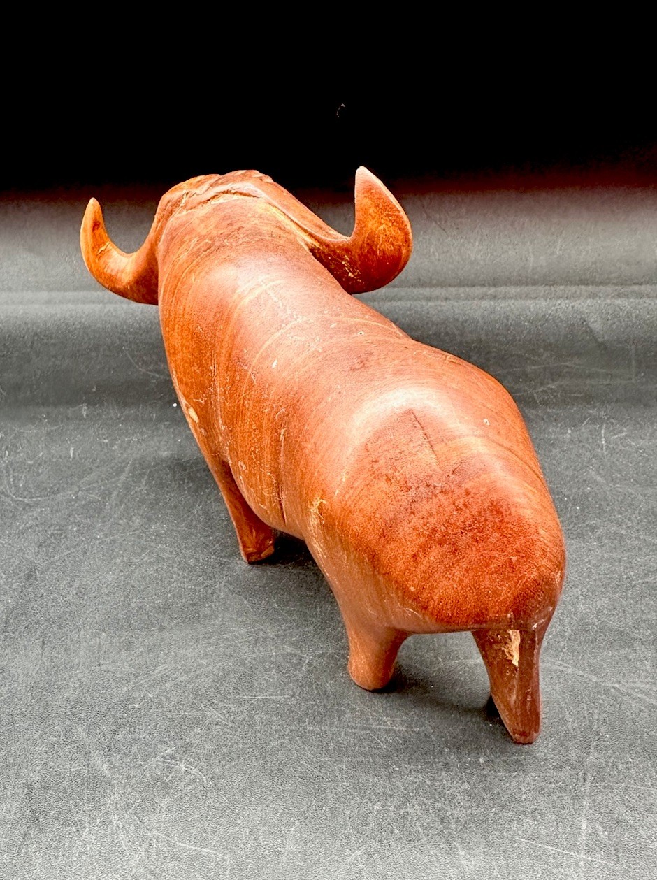 Vintage Hand Carved Water Buffalo Wooden Sculpture 4.5×5.5in