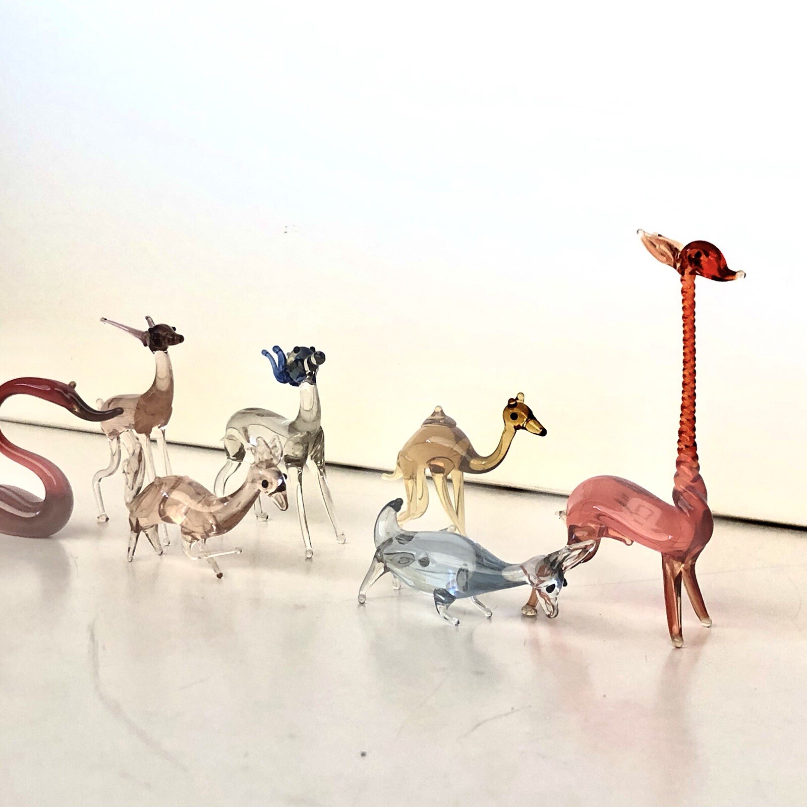 Set Of 7 Handmade Tiny Small Mini Glass Animal Figurines Made In Czech Republic