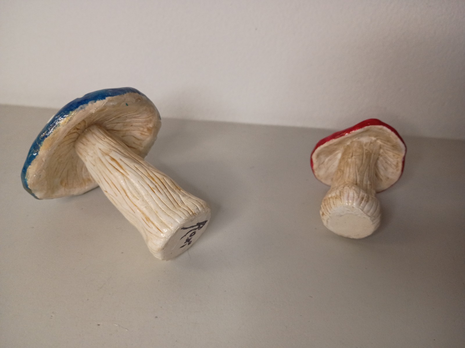 Mushroom Sculpture Art Clay Set Of 2 Blue Evil Eye And Red