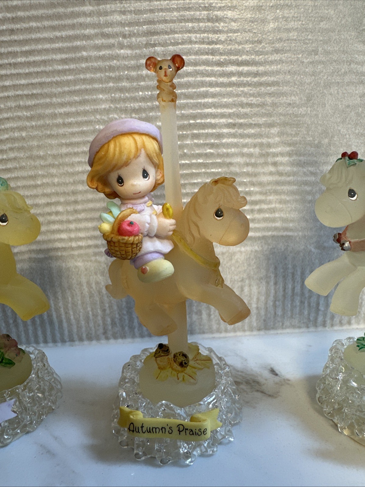 Set Of 4 2000 Precious Moments Mini Carousel Horses Spring, Summer, Autumn,…