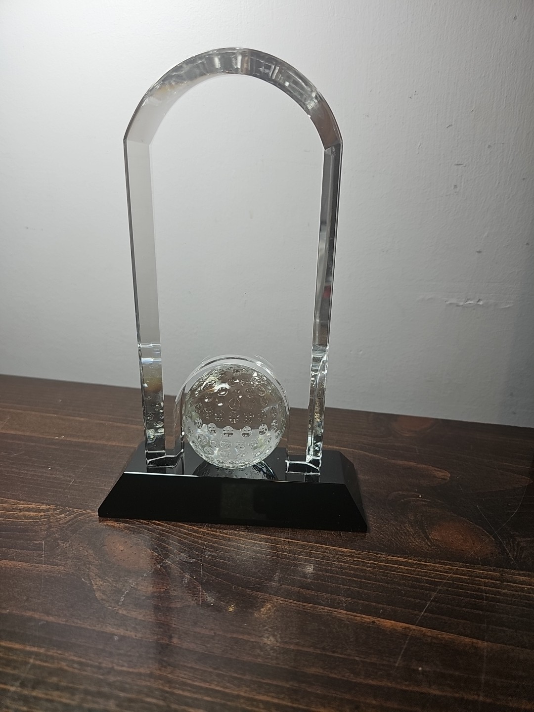 9″ Golf Ball Optic Crystal Arch Dome Trophy On Black Pedestal Base Award CRY308