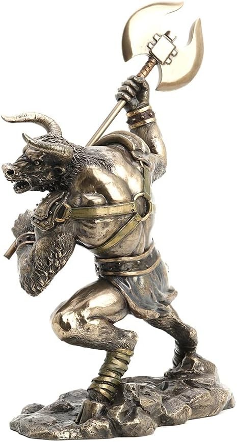 Minotaur holding Axe Statue Cold Cast Bronze Resin Labyrinth Greek Roman 13 3/4″