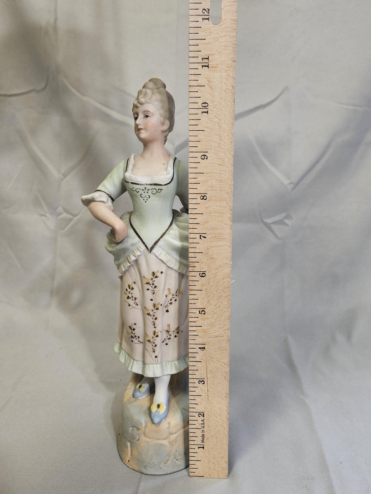 Vintage Occupied Japan Porcelain Woman Figurine Victorian Dress Multicolor