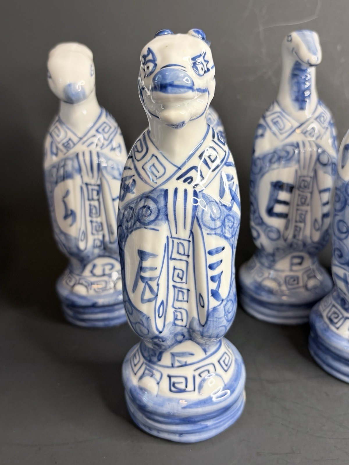 Vintage Porcelain Chinese Zodiac Statues By Andrea by Sadek Blue and White Set