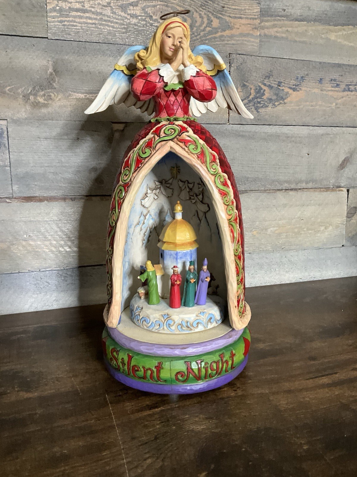 Jim Shore “Silent Night “ Angel with Nativity Scene Revolving Musical