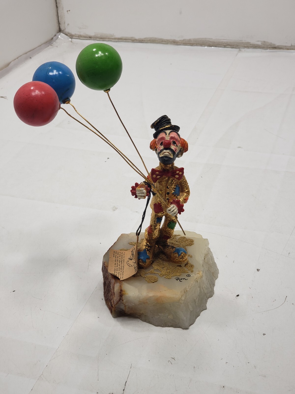 Ron Lee Sad Hobo Clown w/ Ballons 24K Gold Plated Hand Painted Figure on Quartz