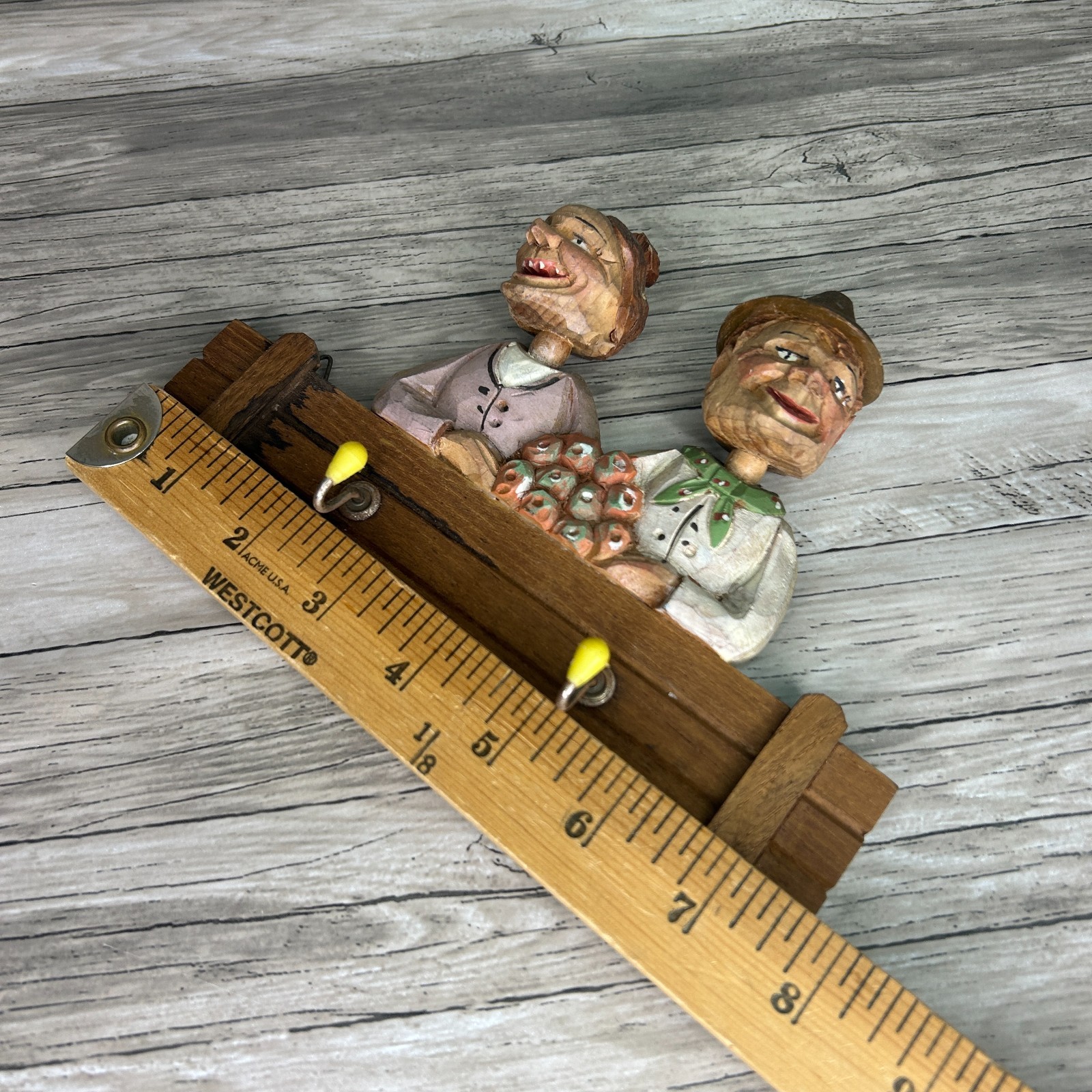 P. Maeder Lucerne Wood Key Rack Hook Hand Carved Man Woman Couple Switzerland