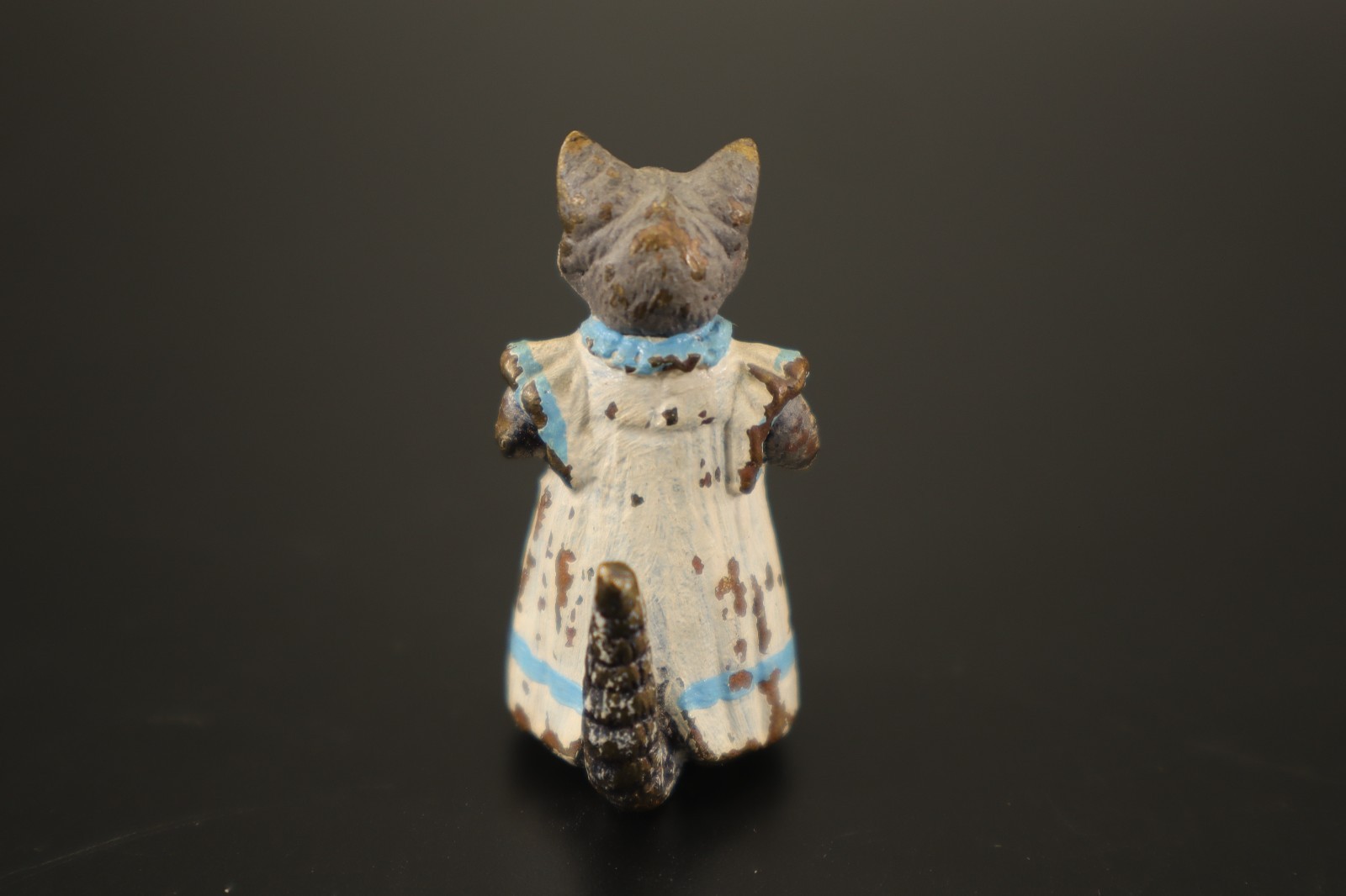 Vienna Cold Painted Bronze CAT White Dress Beatrix Potter Mini Figurine Antique