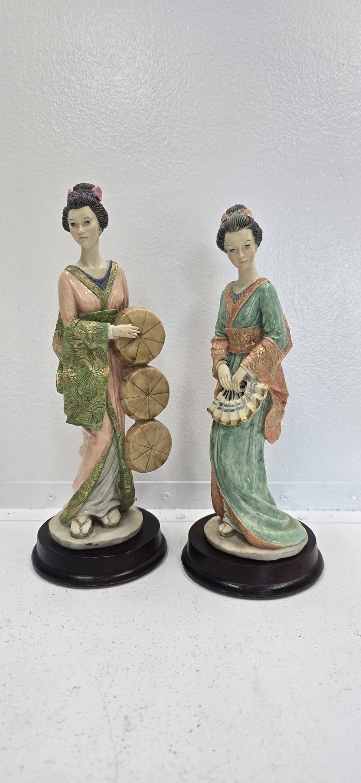 Vintage Geisha Figurines Set of 2 Puccini & Tuba Asian Kimono Lady Statues