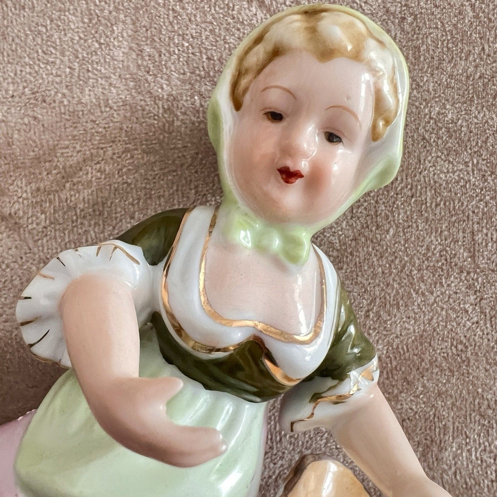 Lot 2 Unmarked Porcelain Boy Girl Children Figurines baskets flowers vtg