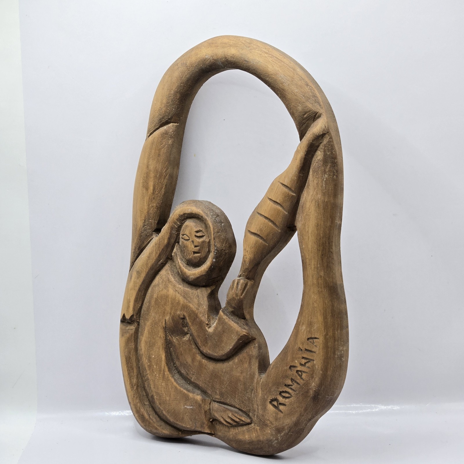 Protected Home Handcarved Solid Wooden Statue Wall Folk Art Romania 10.5″H