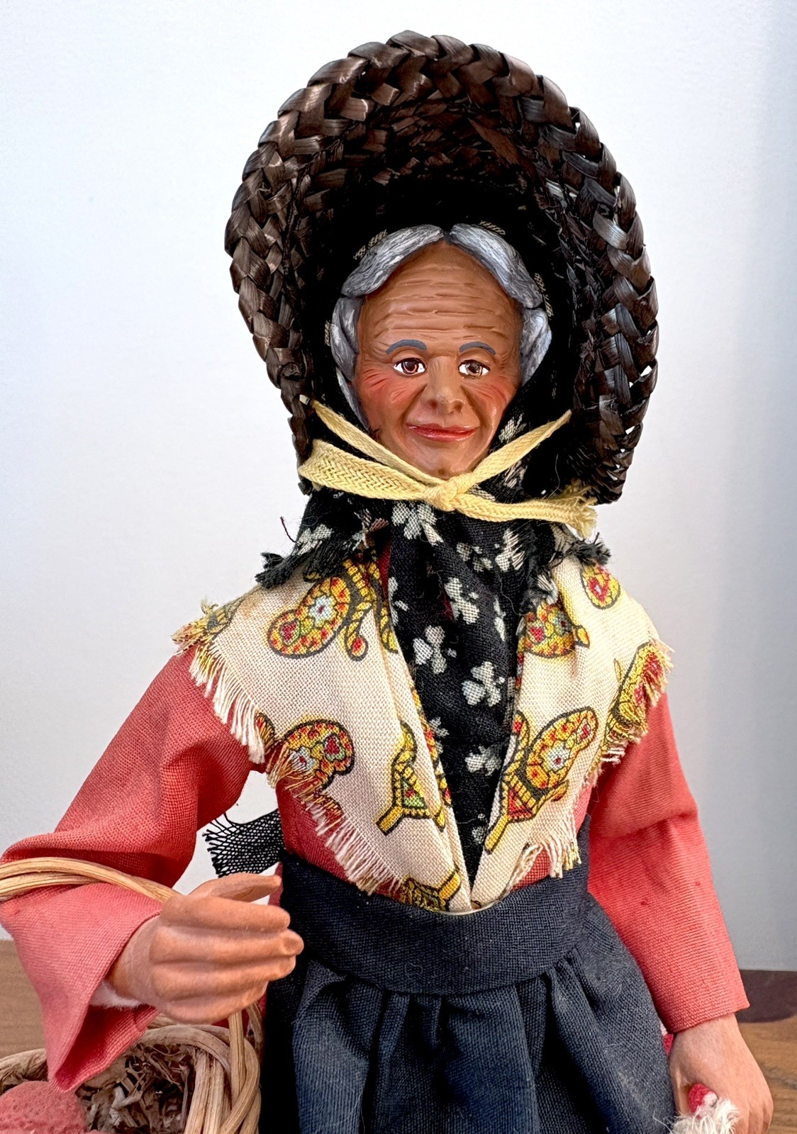 Vintage Handcrafted French Provençal Old Woman Santon Figurine Signed S. Peirano