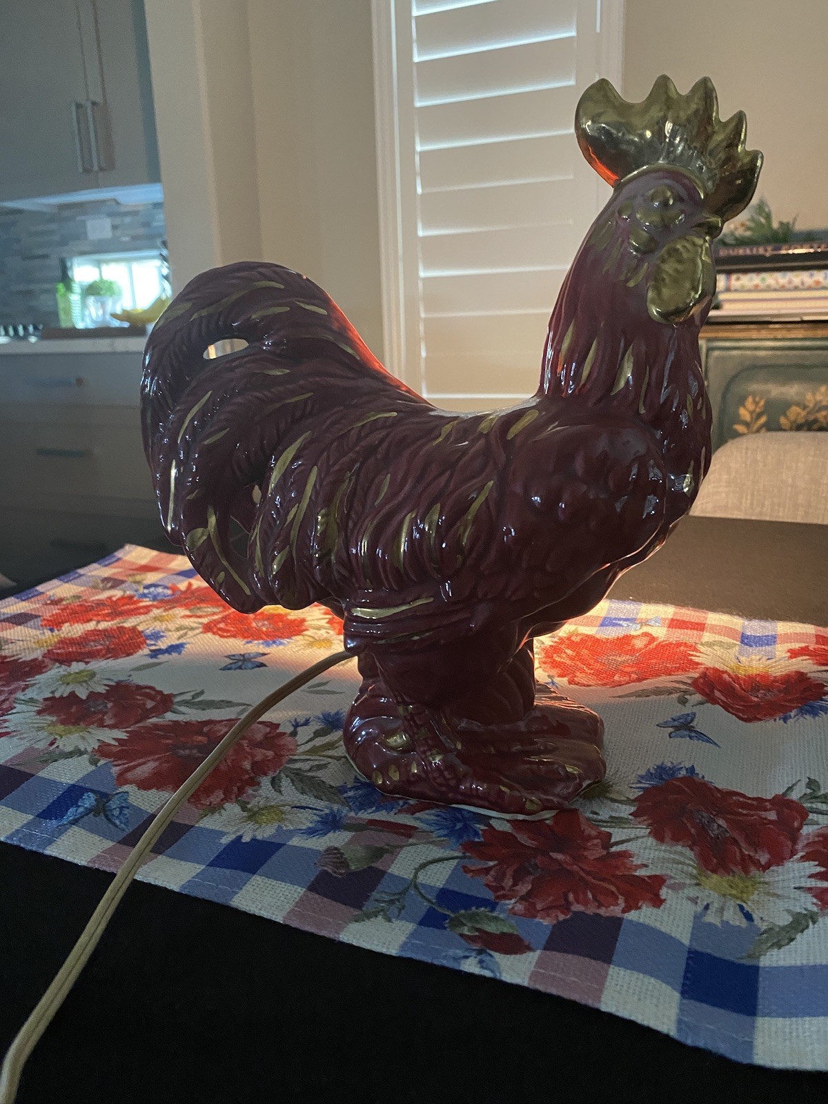 Vintage MCM Rooster TV Tabletop Lamp Light 10.5″ Ceramic Porcelain
