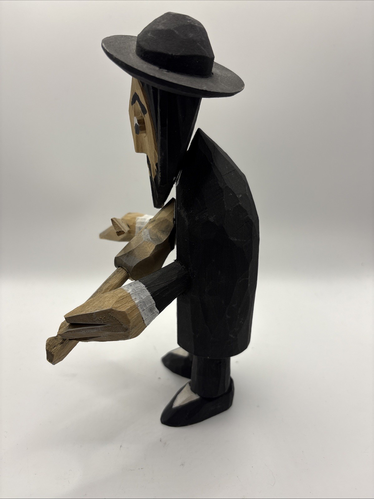 Vtg Set of 2 Hand-Carved Jewish Klezmer Musician 8” Wood Folk Art Figure Judaica