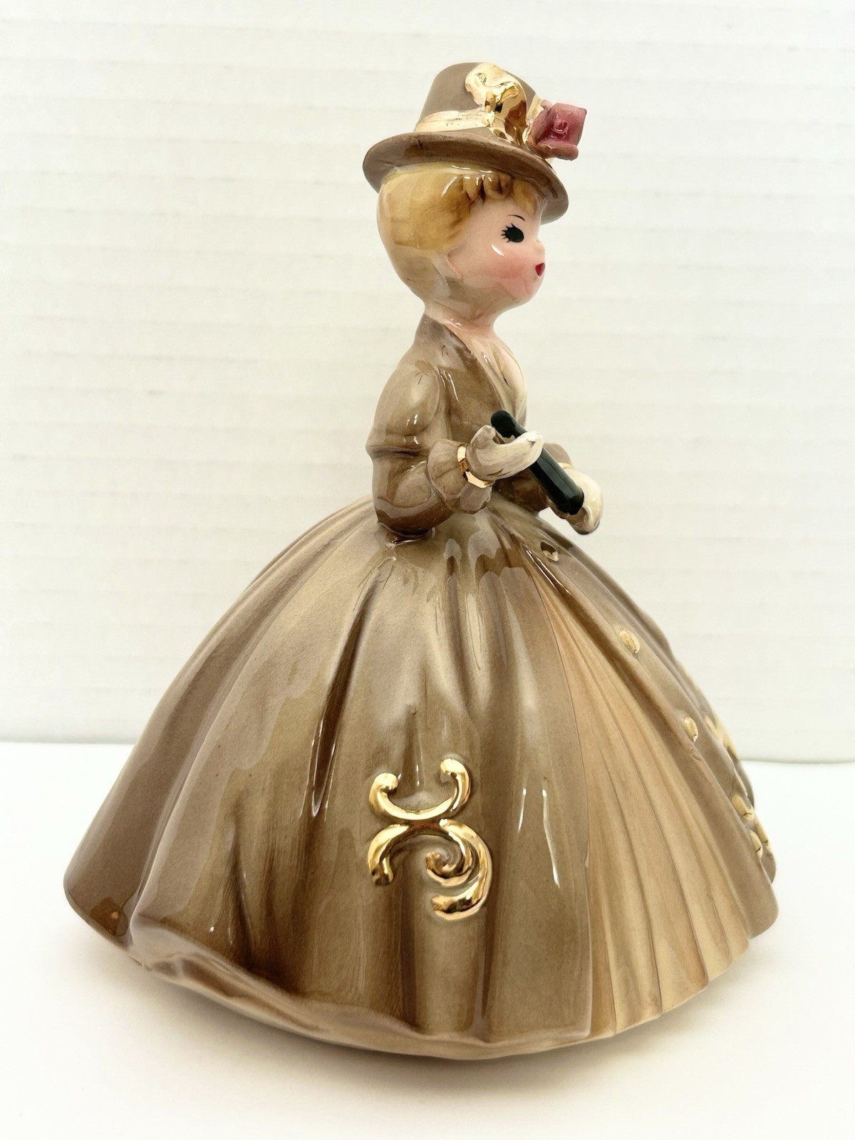Vintage Josef Originals Holiday in England Lady in Brown & Gold Dress Figurine