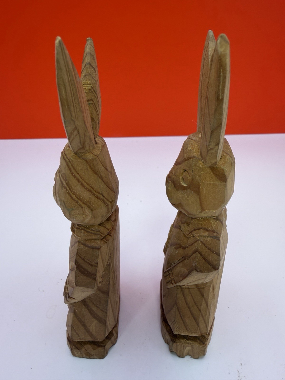 Hand Carved Rabbits Both Uniquely Different. Great Condition. See Photos