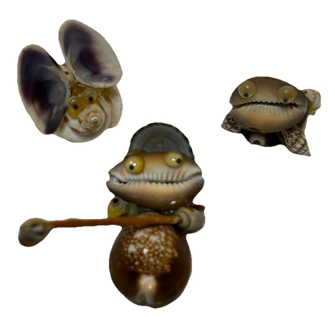 Vintage Handcrafted Whimsical Sea Shell Figures Set of 3 Collectible