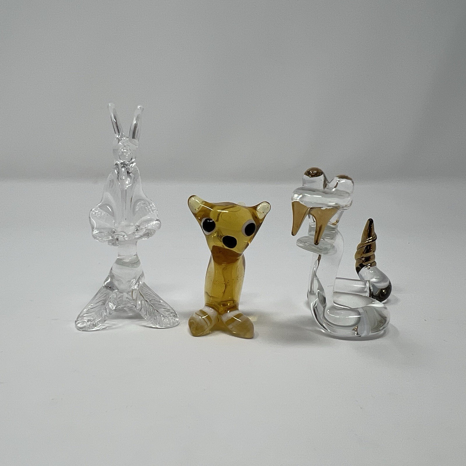 Lot of 3 Hand Blown Animals Hummingbird Snake Derpy Squirrel Vintage 1”-3” Cute