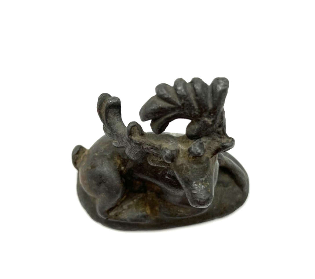 Vintage Cast Iron Reclining Deer Figurine Antique Metal Stag Paperweight