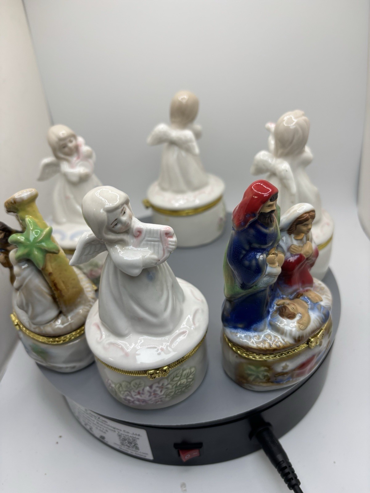 Lot of Porcelain Trinket Boxes Angels Nativity Bird Hinged Decorative Keepsake