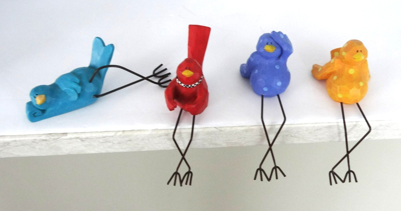 Lot of 4 Colorful Russ Berrie Bird Shelf Sitters