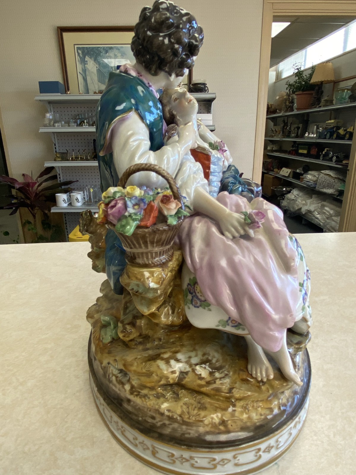 Oldest Volksstedt Porcelain Factory. Antique porcelain figurine of young lovers