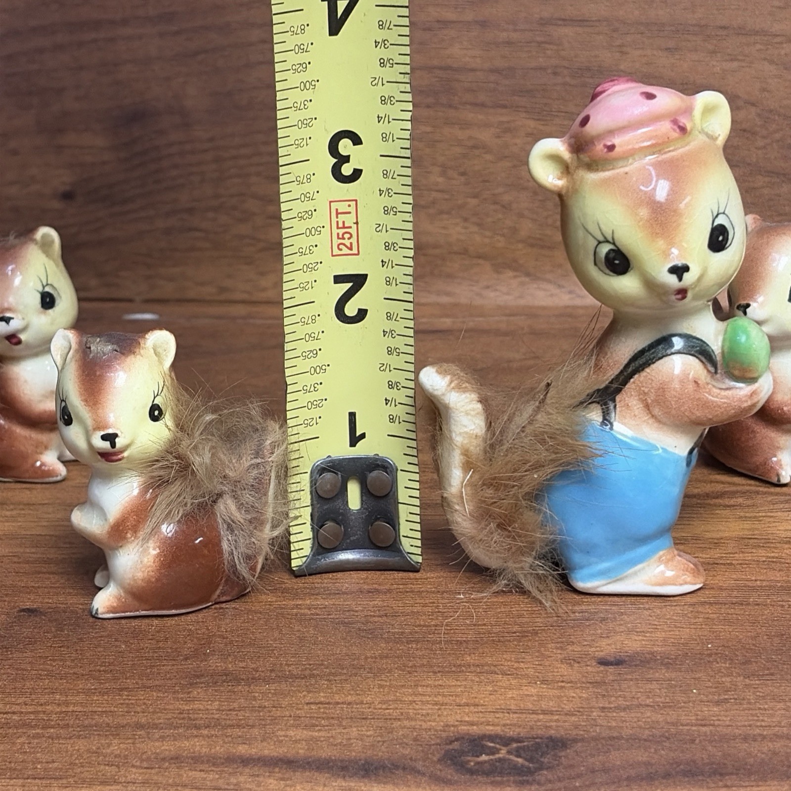Napco Japan Ceramic Figurines Squirrel With 4 Babies Furry Tails