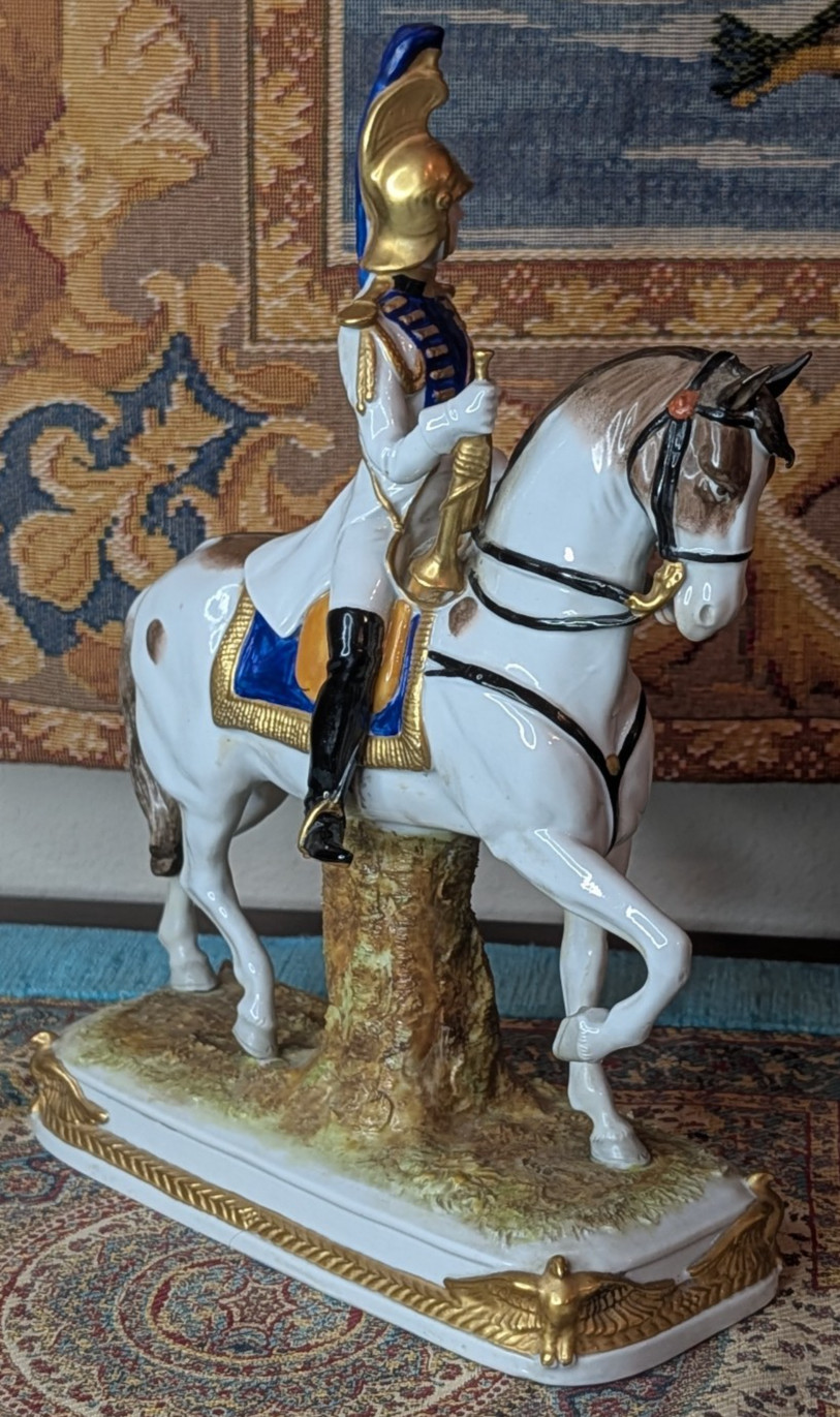Vtg Blue German Scheibe Alsbach Porcelain Napoleon Garde Imperiale Horse Statue
