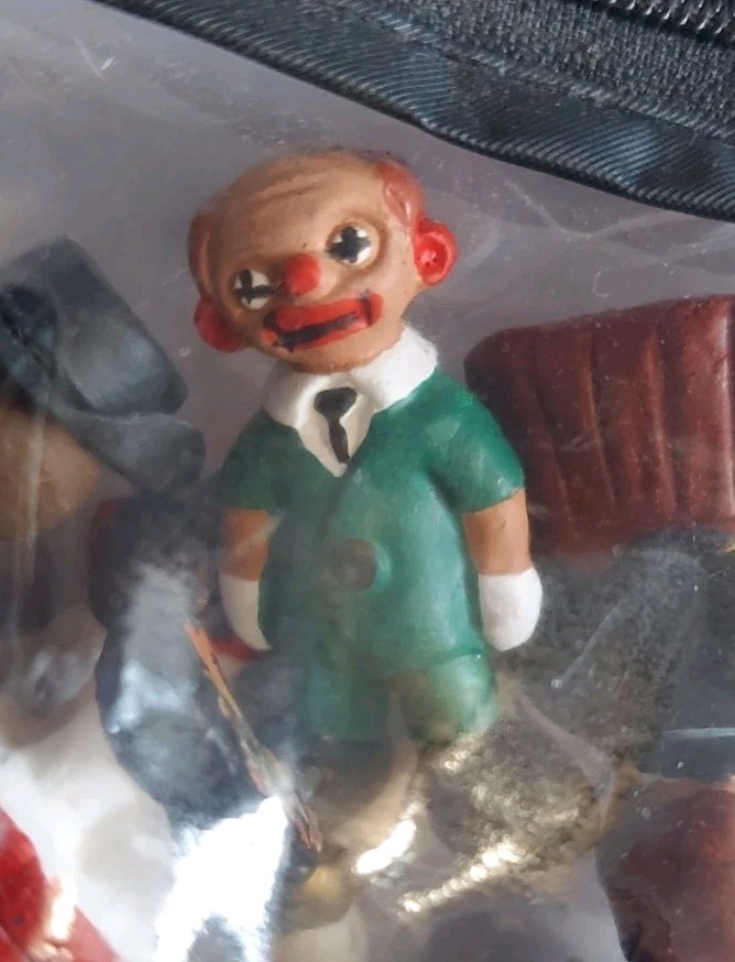 Vintage Spanish Mud People Spain Folk Redware Mini Fig Clown Bozo Circus