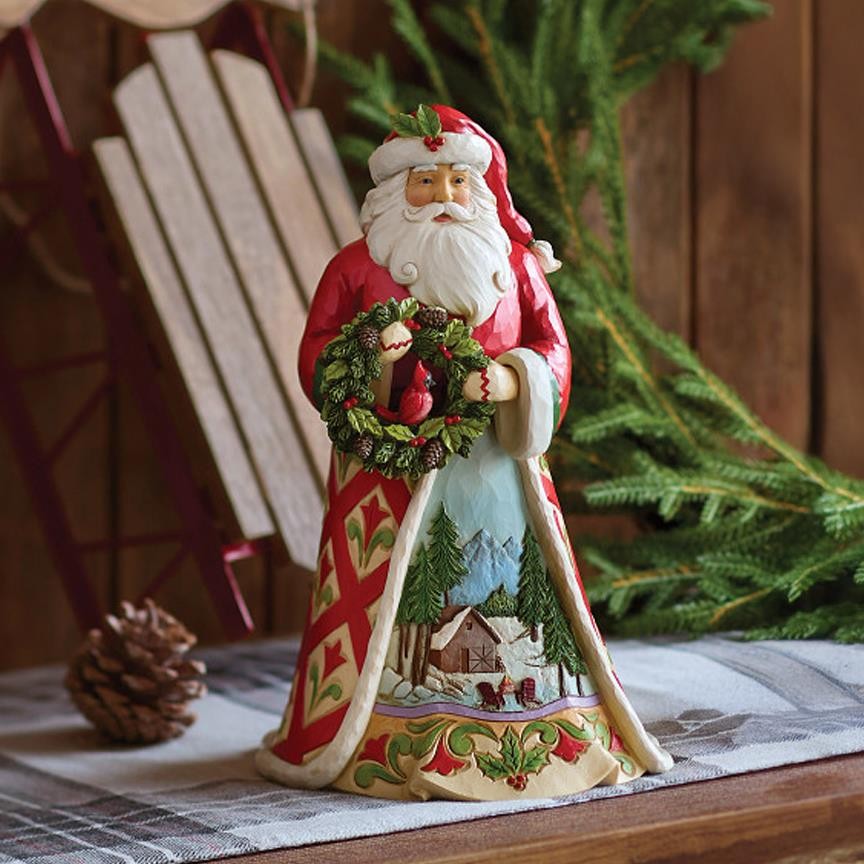 Jim Shore Heartwood Creek Christmas at the Lodge Santa W Wreath Figurine 6017032