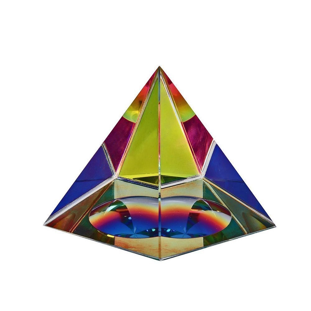 Iridescent Rainbow Pyramid 2.5 inch Tall Crystal Prism with Gift Box Decor