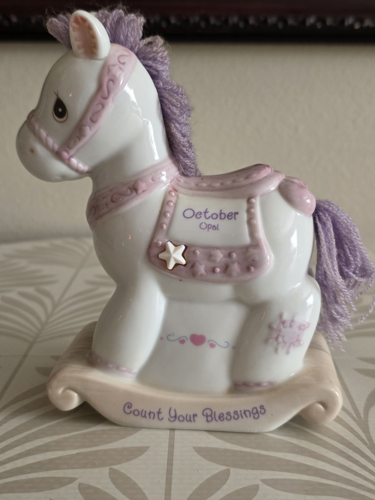 Year 2000 October Opal Precious Moments Rocking Horse Birthday Bank No Box