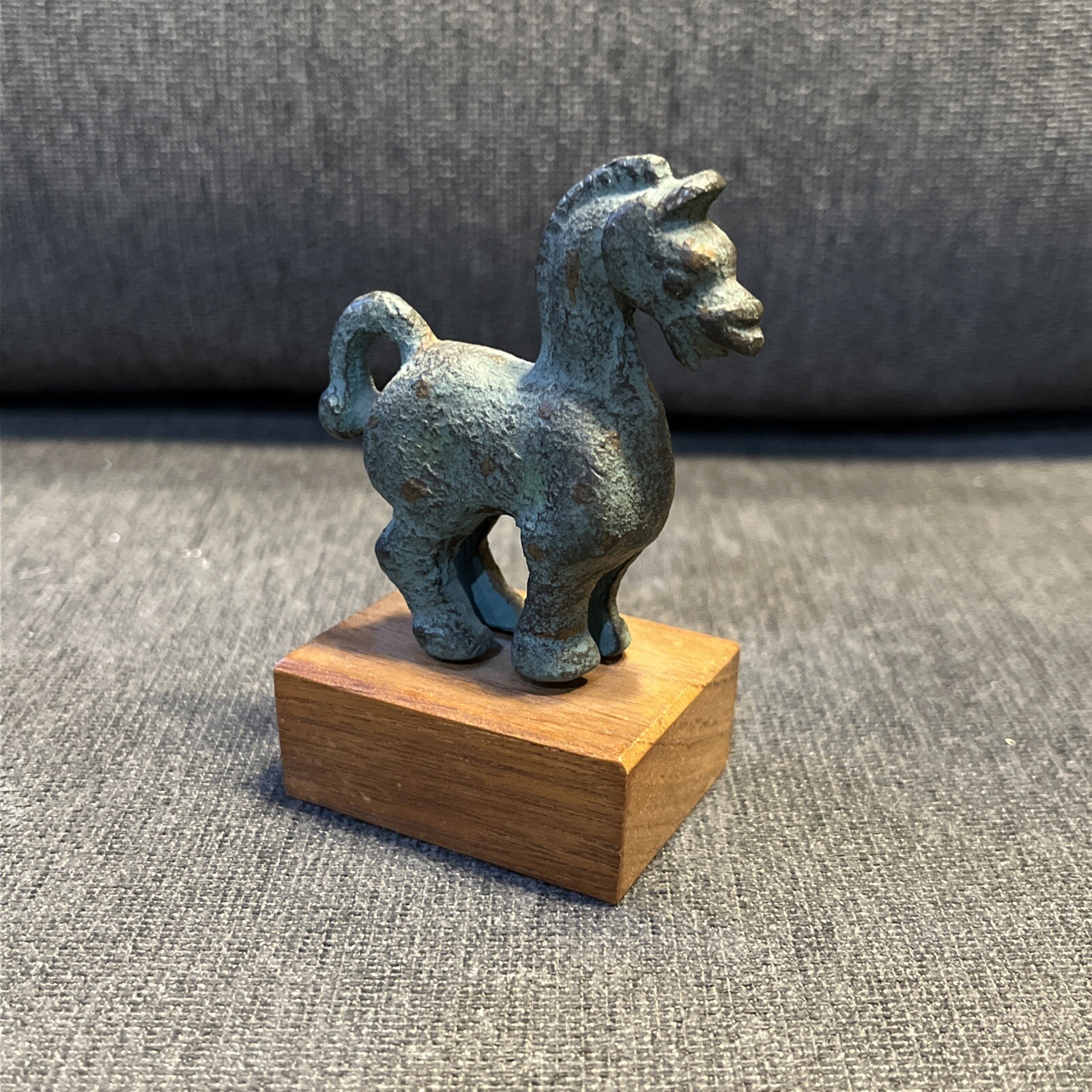 Alva Studios Bronze Repro of Chinese Horse on Wooden Base Art Institute Chicago