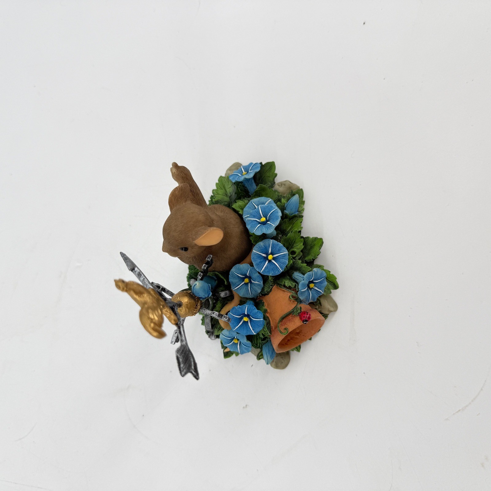 Charming Tails Figurine Mouse with Weather Vane & Blue Flowers Small Multicolor