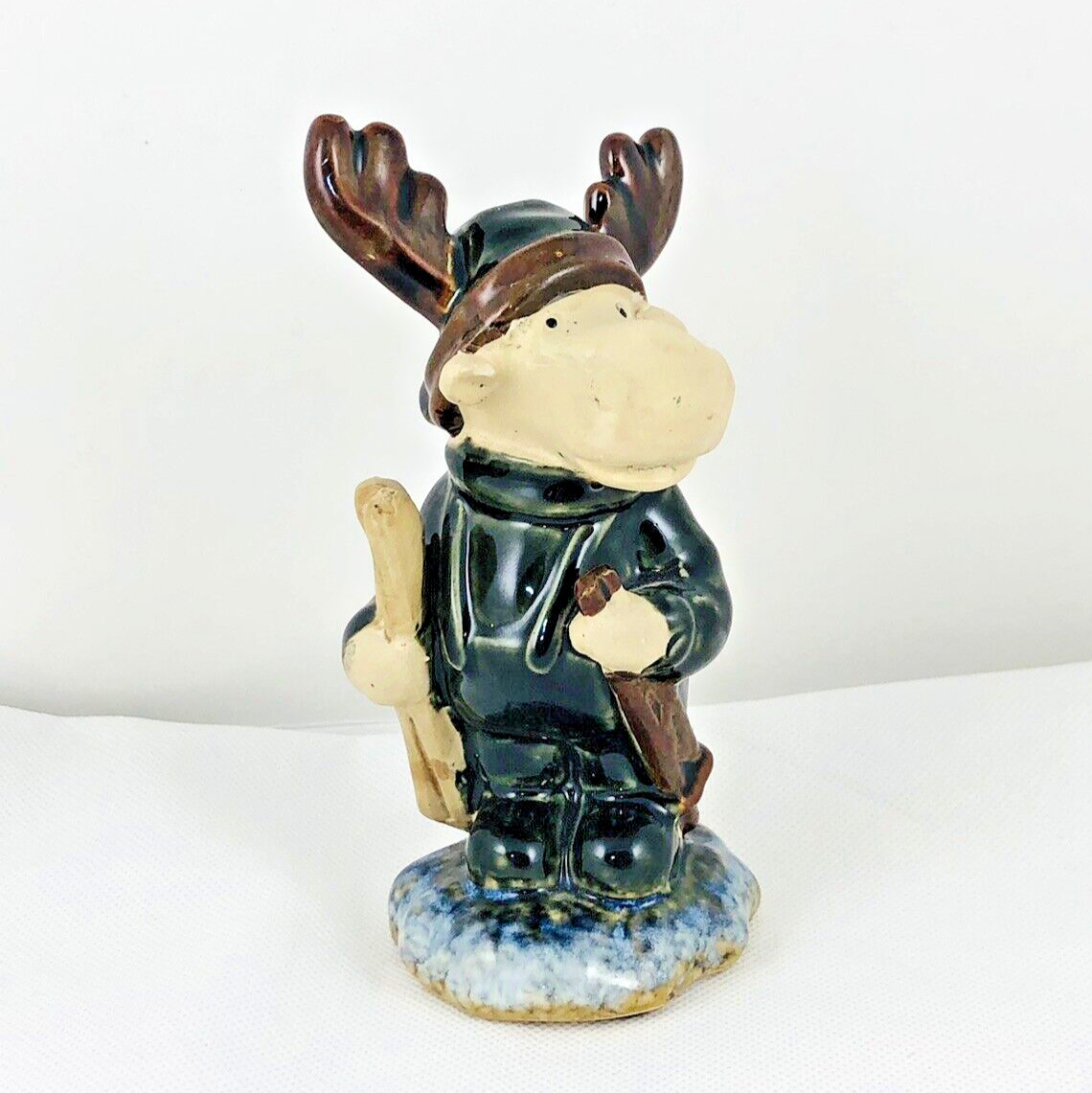Ceramic Figurine Moose With Skis and Poles