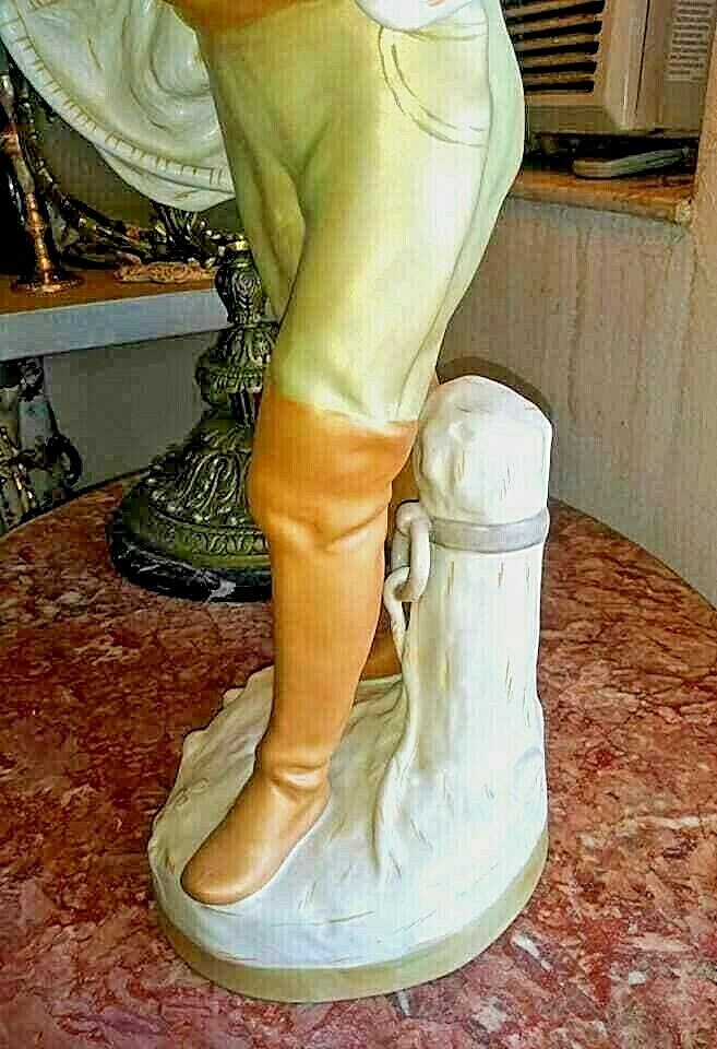 Vintage Royal Dux Porcelain Figurine, “The Fisherman”. 21″ high. 1920-30´s.