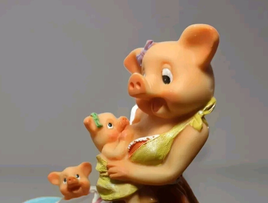 Nursing Mama Pig In Dress Piglets Resin Figurine Adult Humor Themed Funny 6″