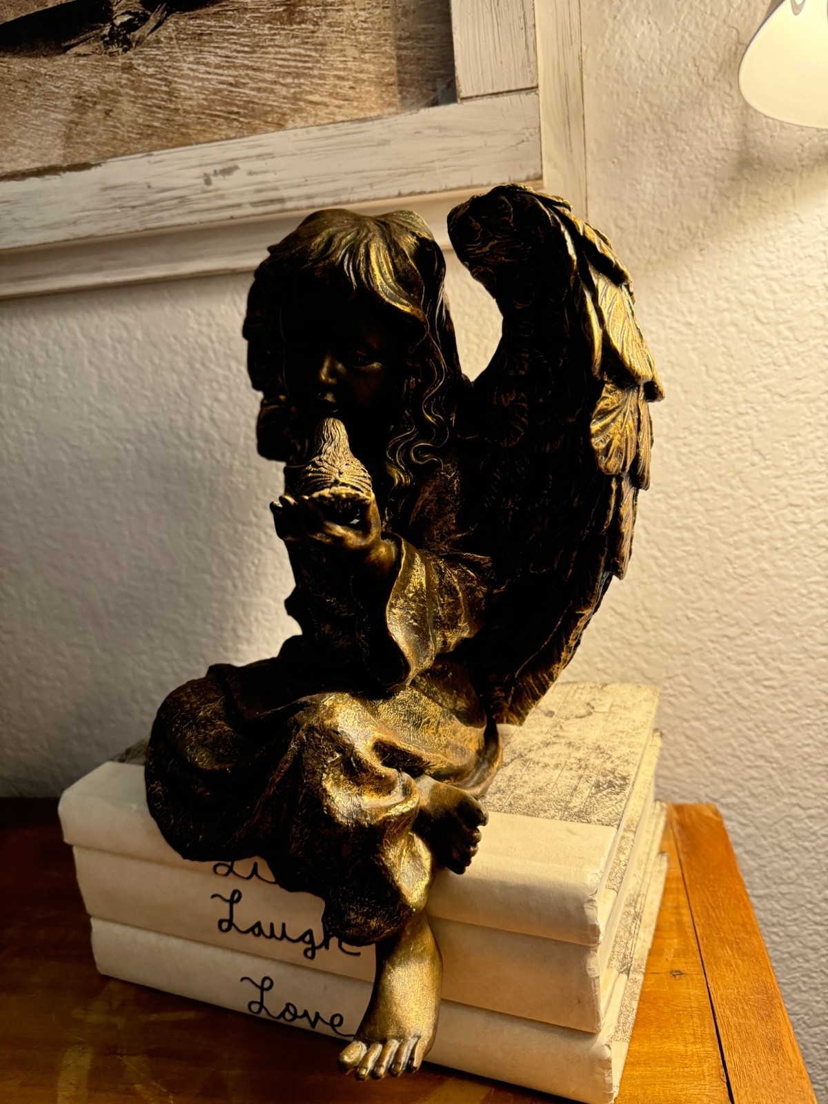 Antique Gold Angel Figurine Statue Cherub Shelfsitter Shelf Sitter 11″ y 9″