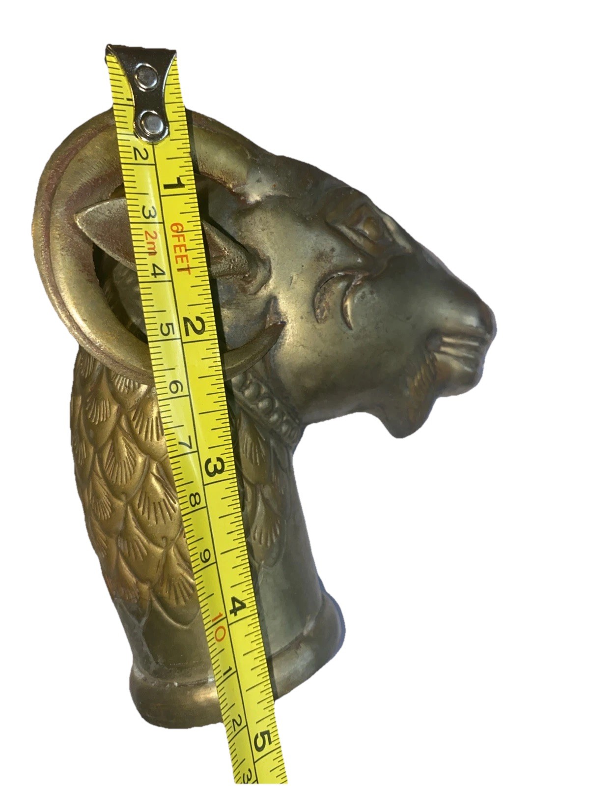 Ram Head Finial Staff Mixed Metal Brass South Arabian Yemen Rare Horned