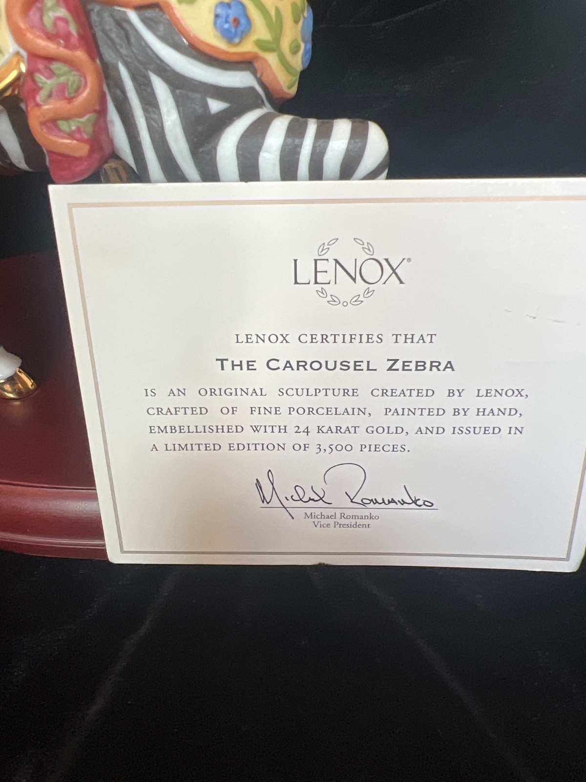 Lenox Carousel Zebra 2006 Limited Edition Of 3500–excellent! COA!