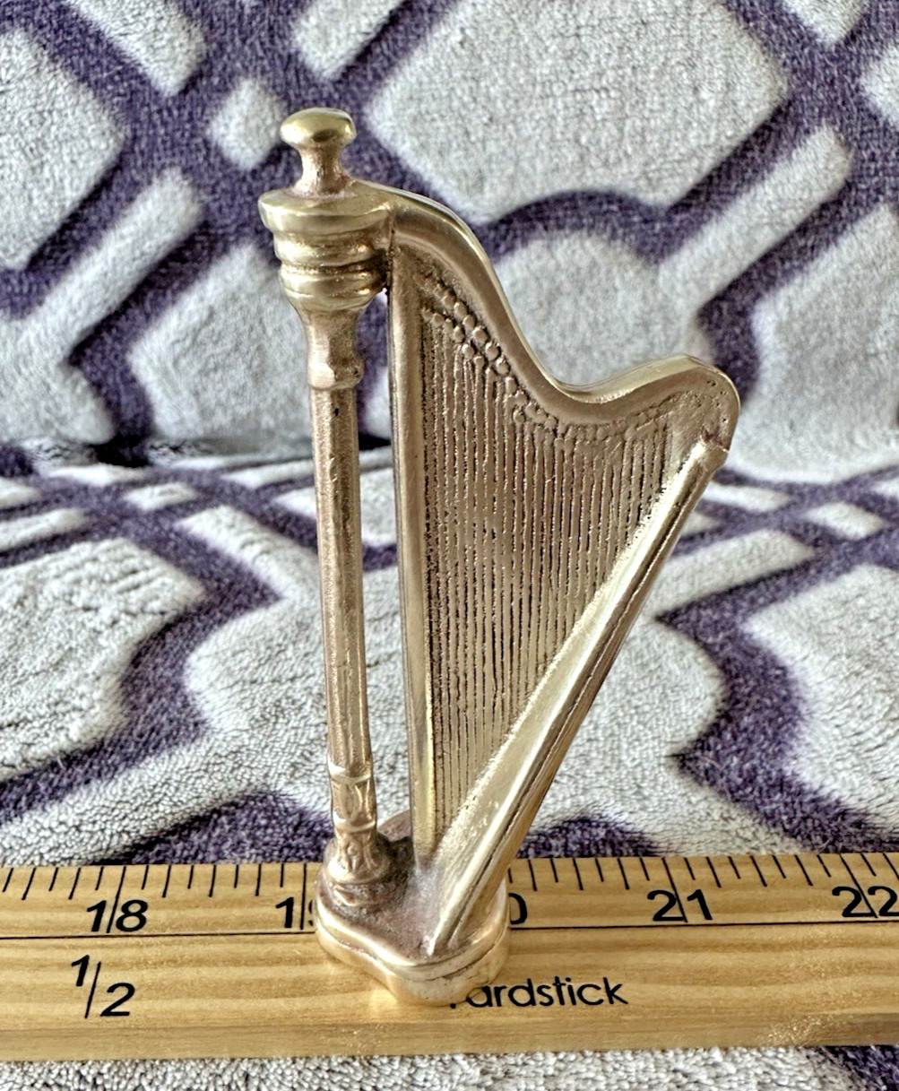 Vintage Rare Solid Brass Harp 4″ Figurine