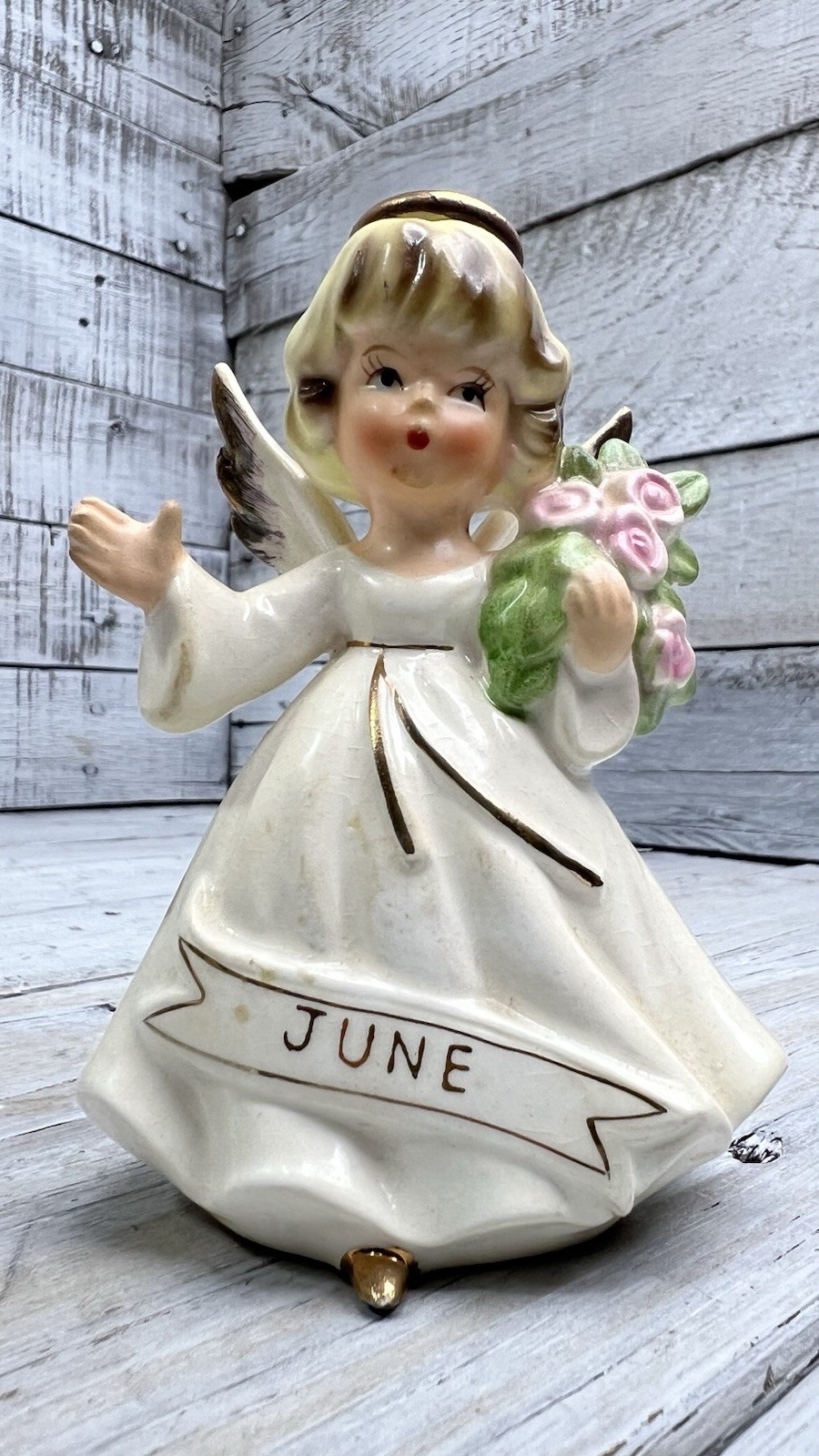 Vintage June Wedding Angel Ceramic Figurine Made In Japan As Is Crazing 💛