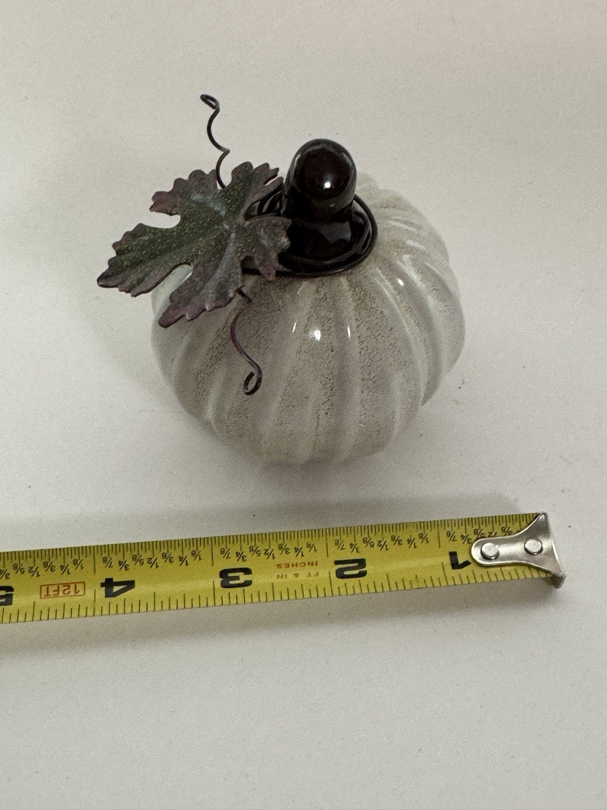 STOP off white CERAMIC PUMPKIN FIGURINE Ganz