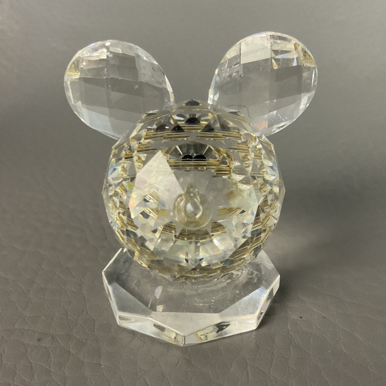 2 Swarovski Crystal Mouse Silver Whiskers Black Eyes Figurine on Octagon Base