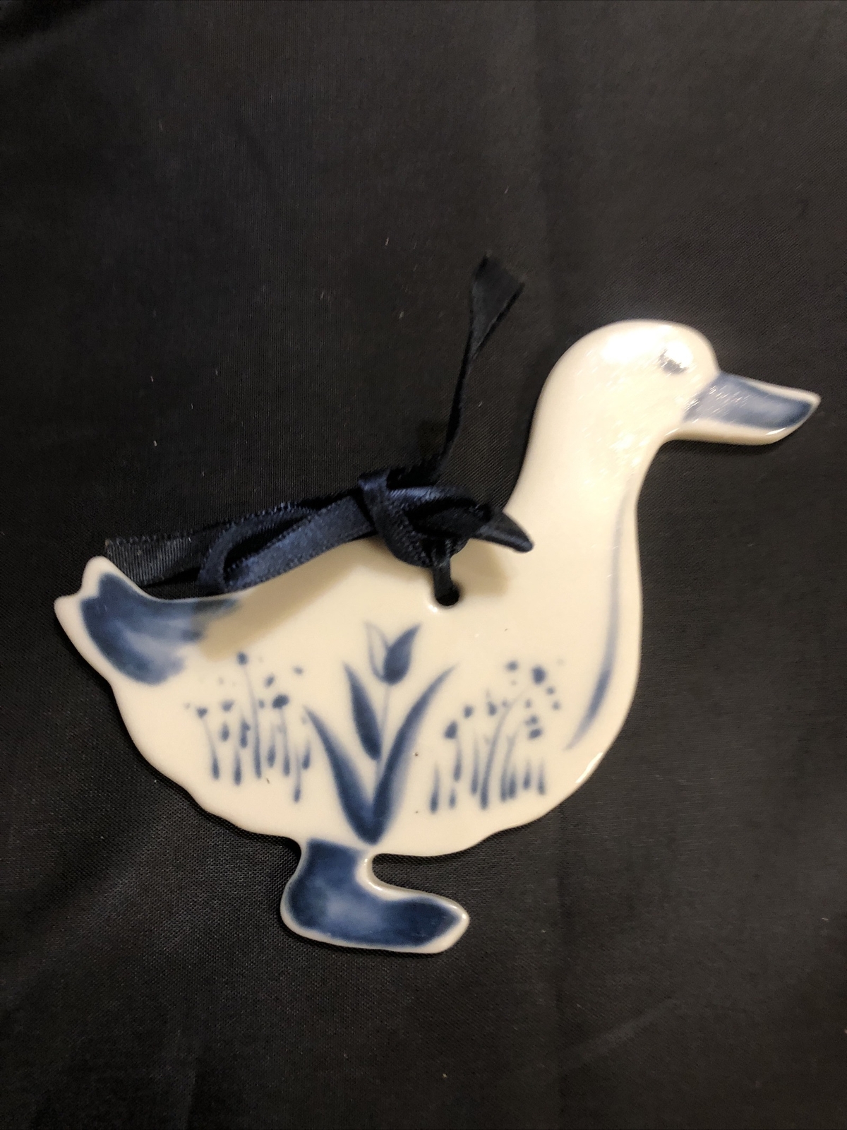 Russ Berrie, Olde Towne Vintage Ceramic Duck Blue Delft Ornament