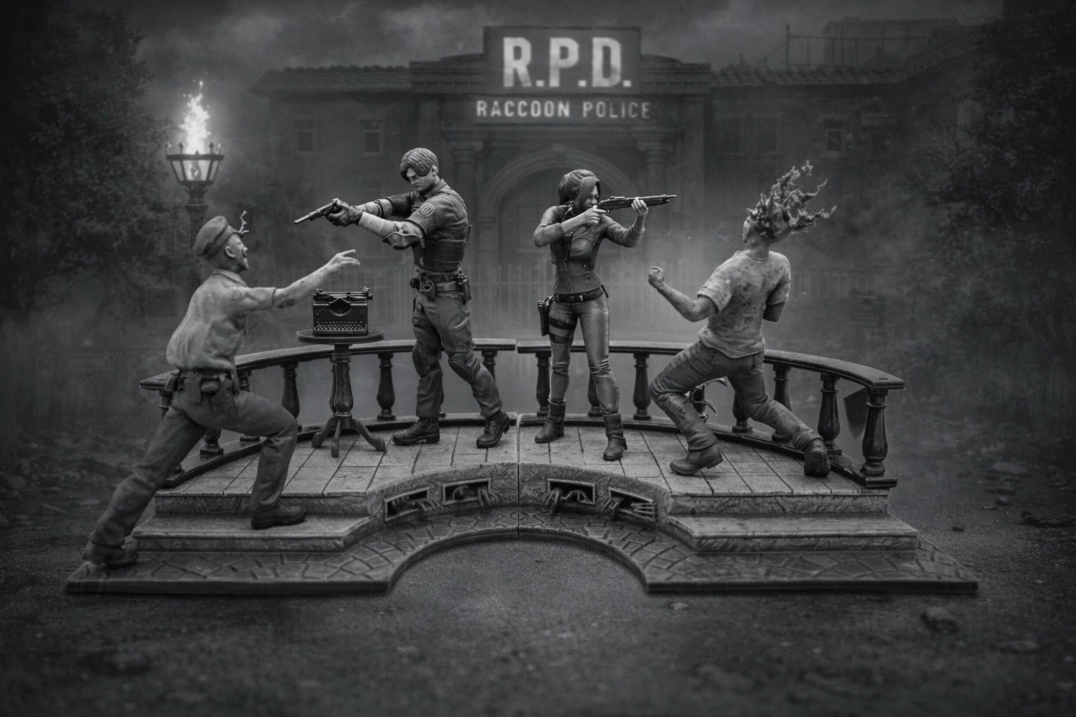 3d printed 1/8 scale resident evil 2 diarama model kit