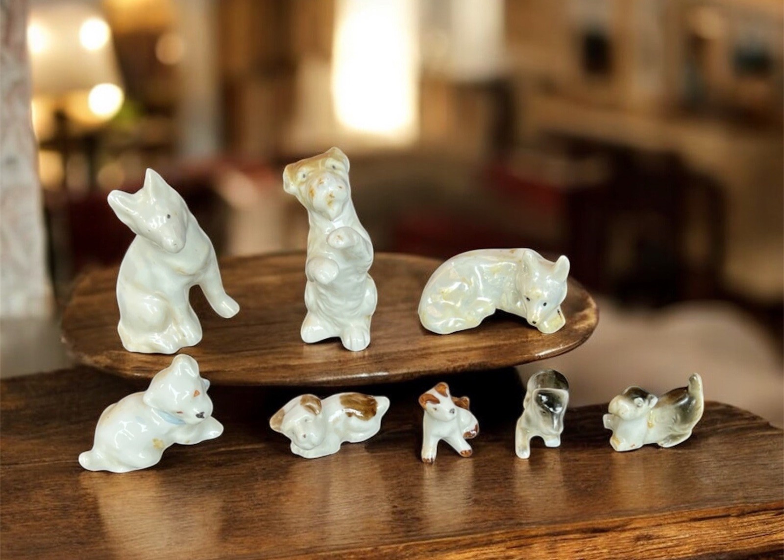 Lot of 8 Vintage Porcelain Miniature Puppy Dog Figurines Made In Japan & Germany