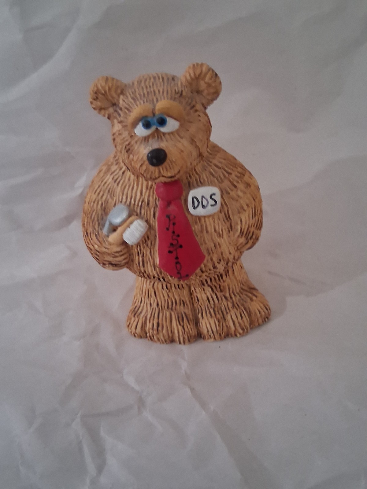 Handcrafted Dentist Bear Figurine with Toothbrush & DDS Tag