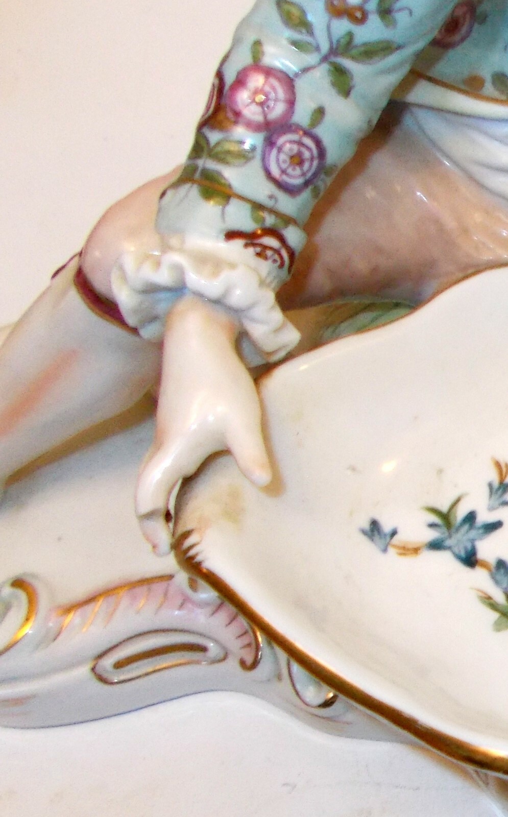 Antique CERAMIC FIGURE Sevres Meissen Style 18C Noble Tray Florals